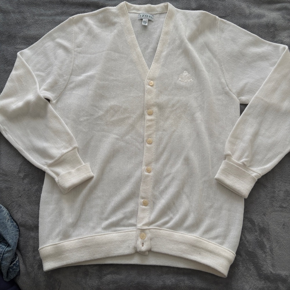 Izod Men's White Vintage Cardigan Sweater Tall XL